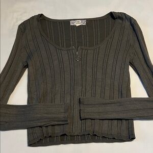 Pink Republic Olive Ribbed Zipper Top Size Large